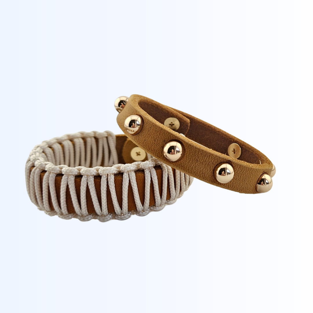 1911 Bundle Armband Leder Paracord und Niete Cognac Creme