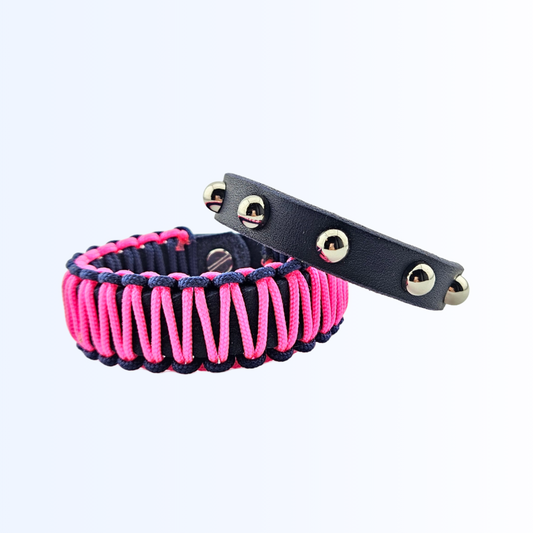 1911 Bundle Armband Leder Paracord und Niete Dunkelblau Neon Pink