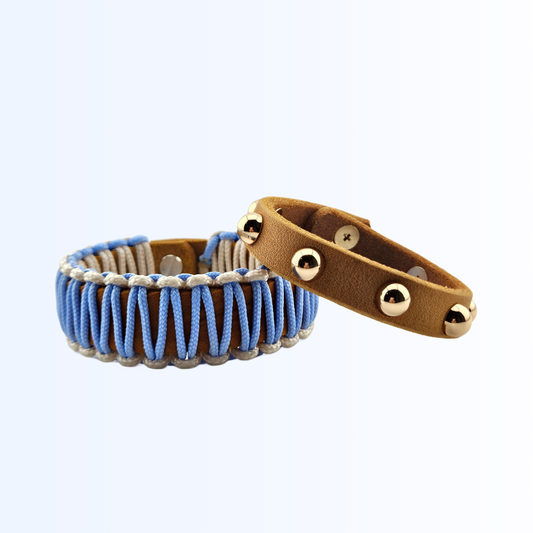 1911 Bundle Armband Leder Paracord und Niete Cognac Sky/Creme