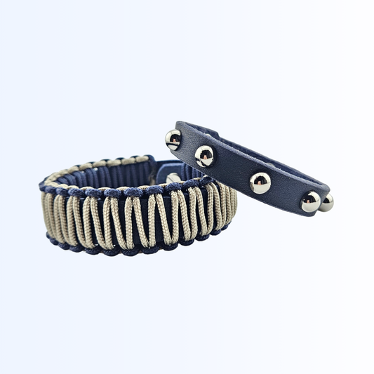 1911 Bundle Armband Leder Paracord und Niete Dunkelblau Taupe