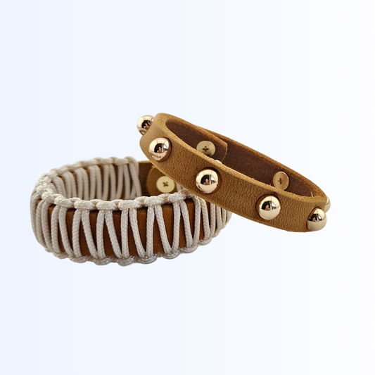 1911 Bundle Armband Leder Paracord und Niete Cognac Creme